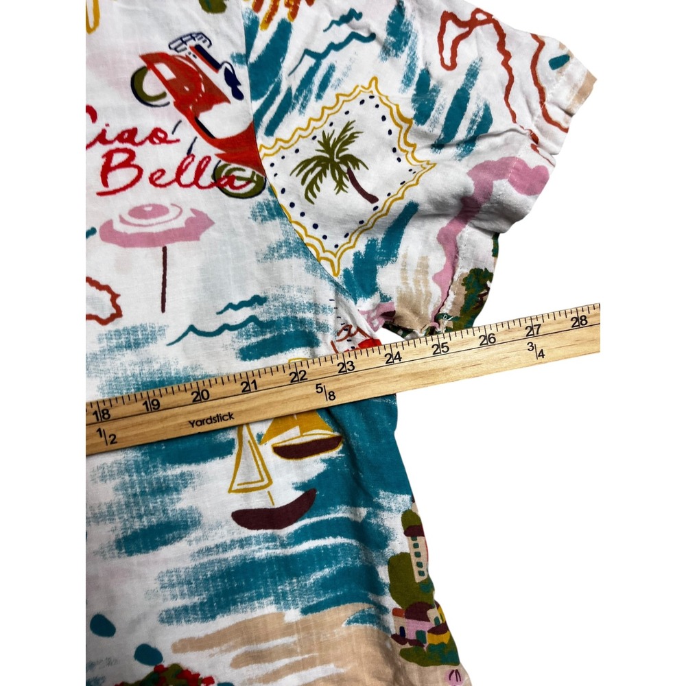 Club Z Collection Amalfi Coast Postcard Print Shirt Cropped Rayon Resortwear XL - Picture 4 of 8